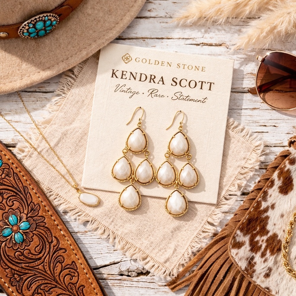 Kendra Scott Caroline Earrings Mother of Pearl Gold | Vintage KS Bridal Neutral